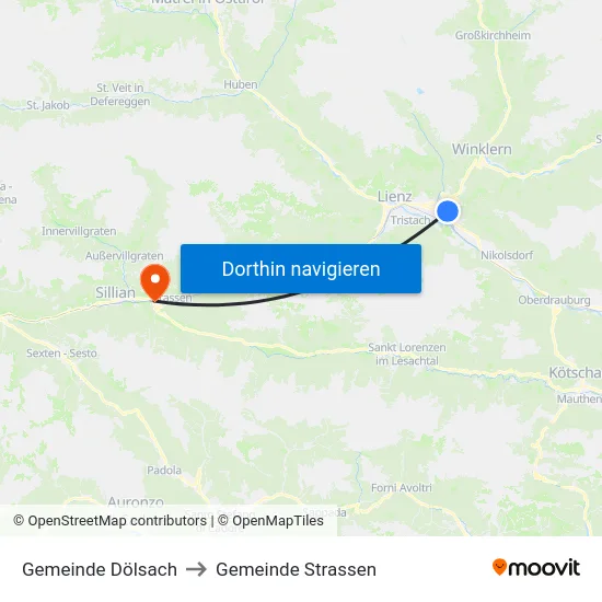 Gemeinde Dölsach to Gemeinde Strassen map