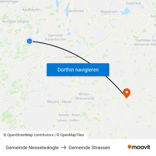 Gemeinde Nesselwängle to Gemeinde Strassen map
