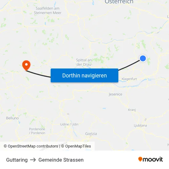 Guttaring to Gemeinde Strassen map