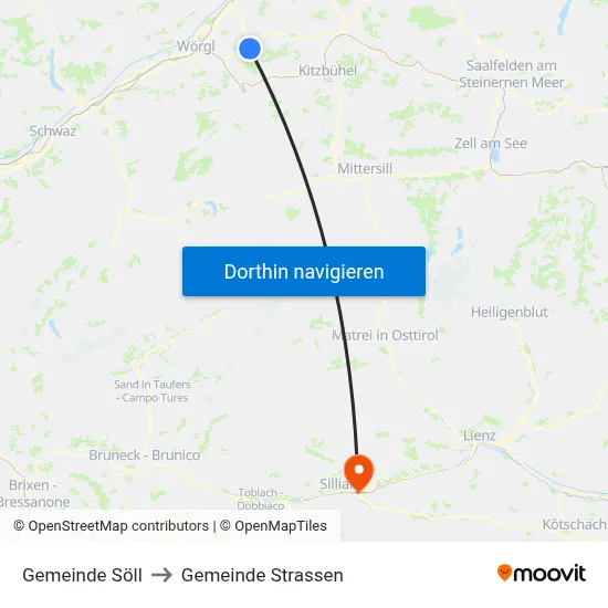 Gemeinde Söll to Gemeinde Strassen map