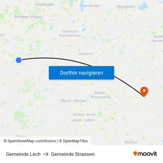 Gemeinde Lech to Gemeinde Strassen map