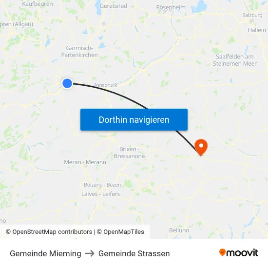 Gemeinde Mieming to Gemeinde Strassen map