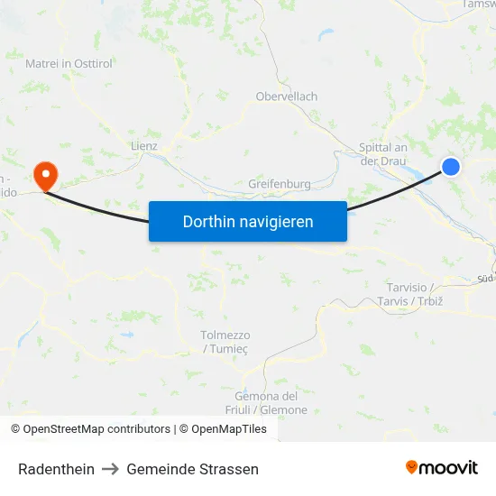 Radenthein to Gemeinde Strassen map