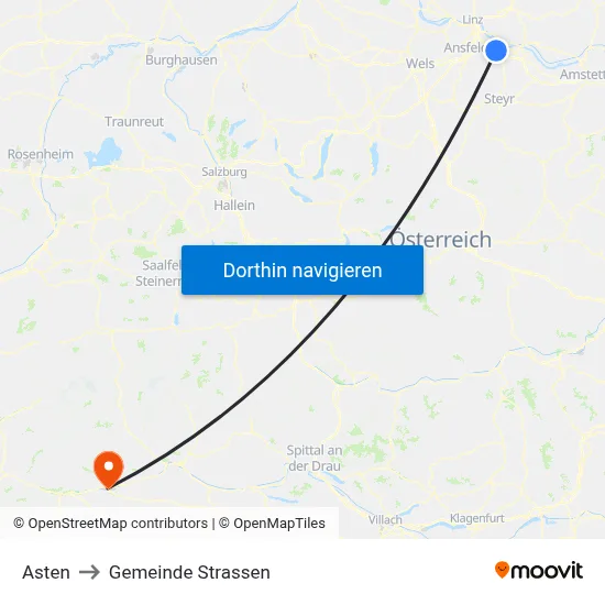 Asten to Gemeinde Strassen map