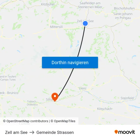 Zell am See to Gemeinde Strassen map