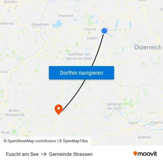 Fuschl am See to Gemeinde Strassen map