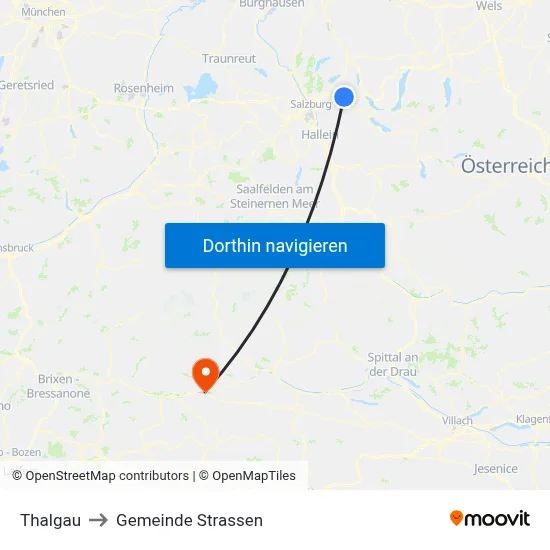 Thalgau to Gemeinde Strassen map