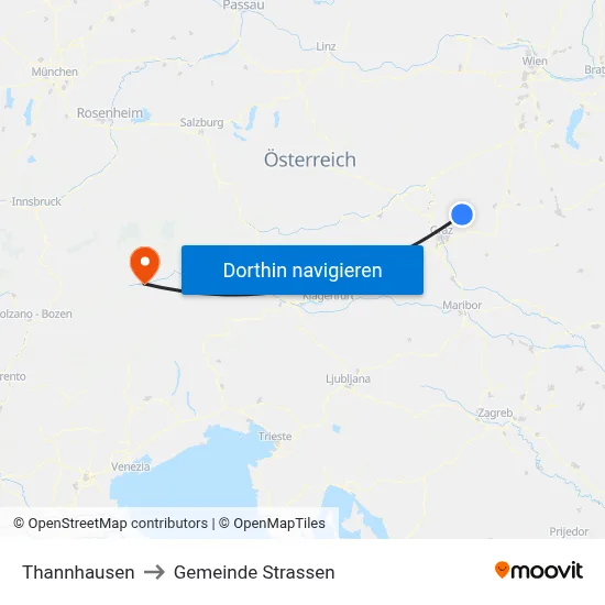 Thannhausen to Gemeinde Strassen map