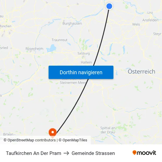 Taufkirchen An Der Pram to Gemeinde Strassen map