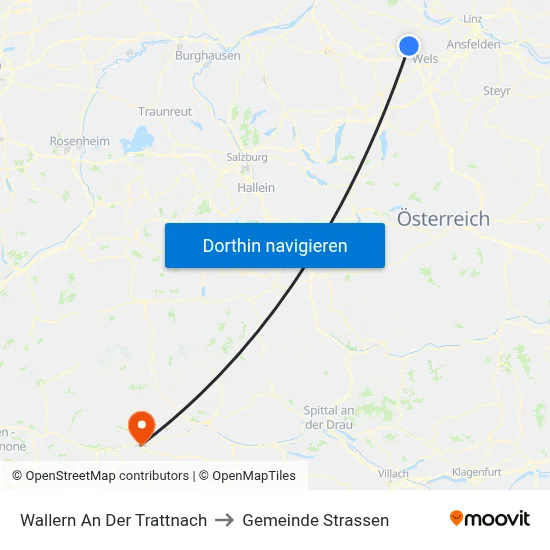 Wallern An Der Trattnach to Gemeinde Strassen map