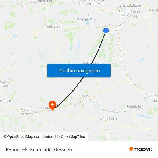 Rauris to Gemeinde Strassen map