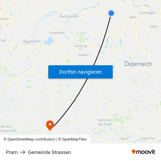 Pram to Gemeinde Strassen map