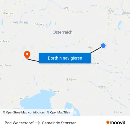 Bad Waltersdorf to Gemeinde Strassen map
