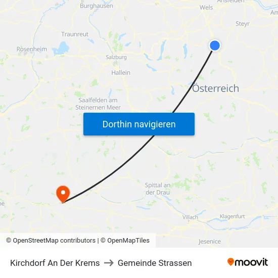 Kirchdorf An Der Krems to Gemeinde Strassen map
