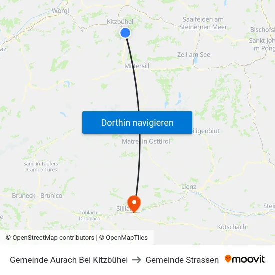 Gemeinde Aurach Bei Kitzbühel to Gemeinde Strassen map