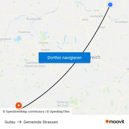 Gutau to Gemeinde Strassen map