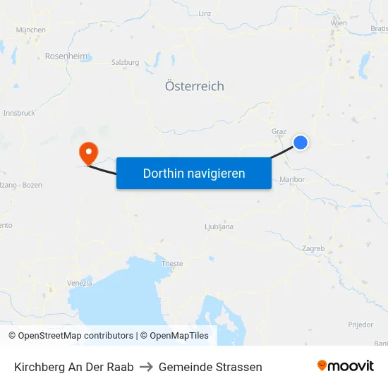 Kirchberg An Der Raab to Gemeinde Strassen map