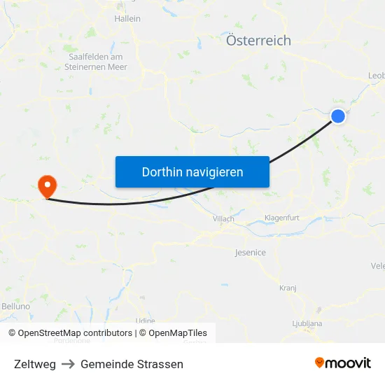 Zeltweg to Gemeinde Strassen map
