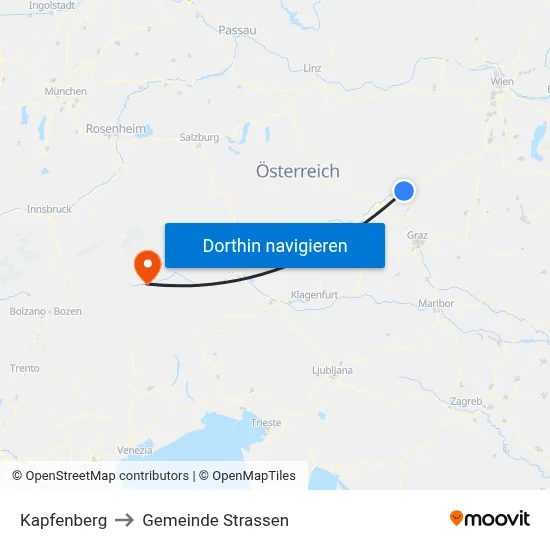 Kapfenberg to Gemeinde Strassen map