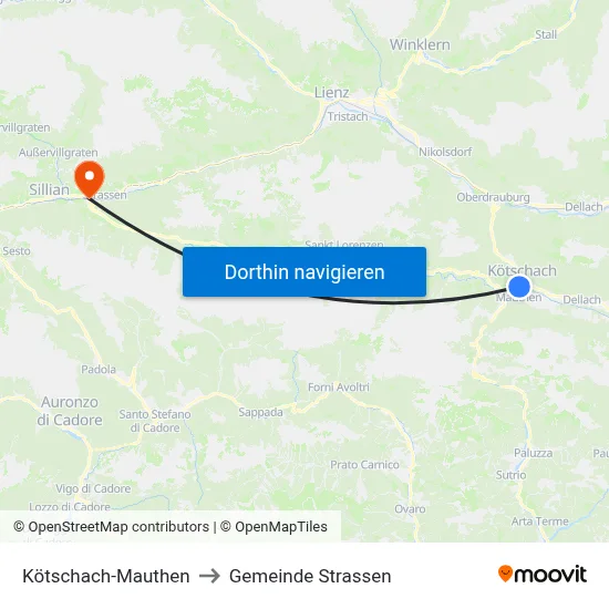 Kötschach-Mauthen to Gemeinde Strassen map
