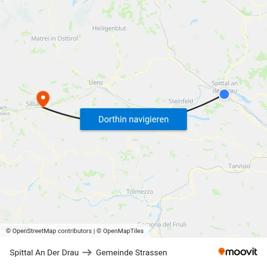 Spittal An Der Drau to Gemeinde Strassen map