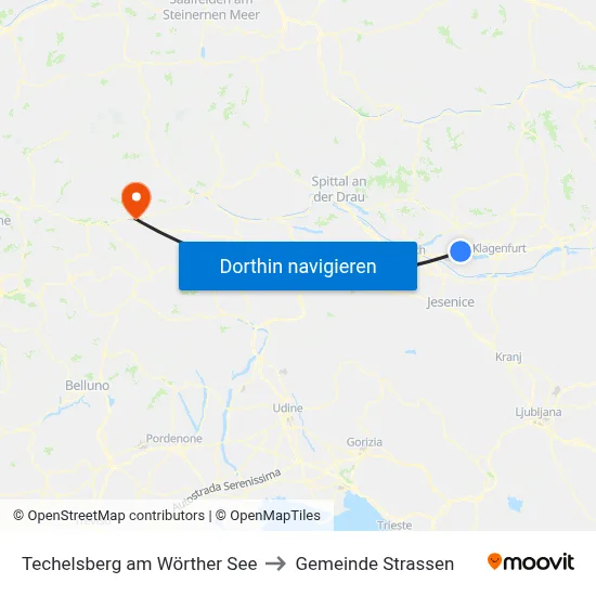 Techelsberg am Wörther See to Gemeinde Strassen map