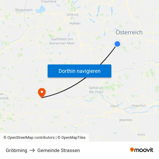 Gröbming to Gemeinde Strassen map