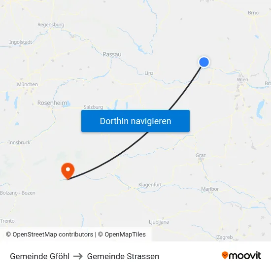 Gemeinde Gföhl to Gemeinde Strassen map
