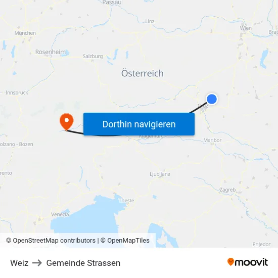 Weiz to Gemeinde Strassen map