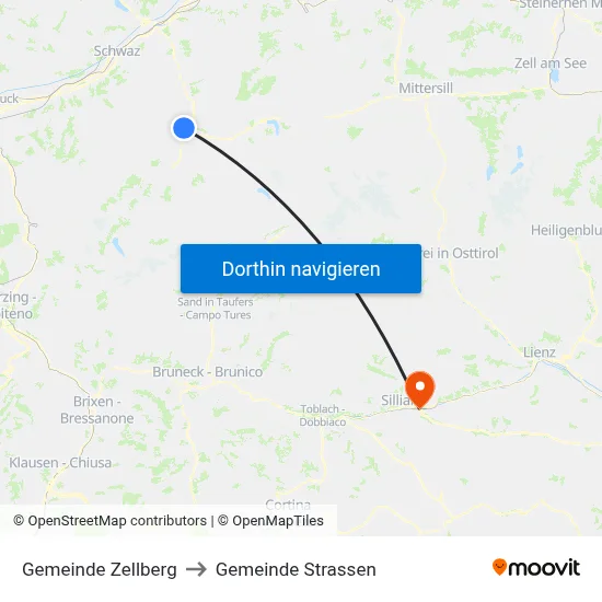 Gemeinde Zellberg to Gemeinde Strassen map