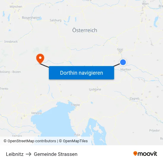 Leibnitz to Gemeinde Strassen map