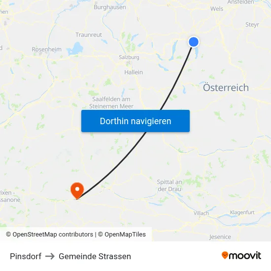 Pinsdorf to Gemeinde Strassen map