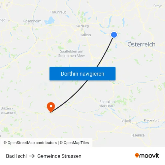 Bad Ischl to Gemeinde Strassen map
