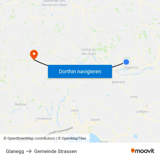 Glanegg to Gemeinde Strassen map