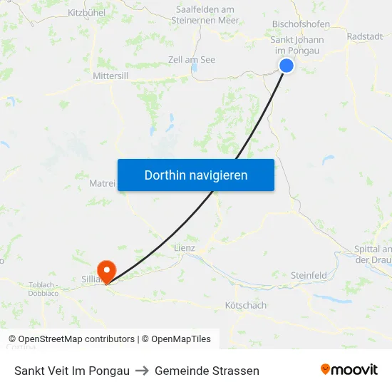 Sankt Veit Im Pongau to Gemeinde Strassen map