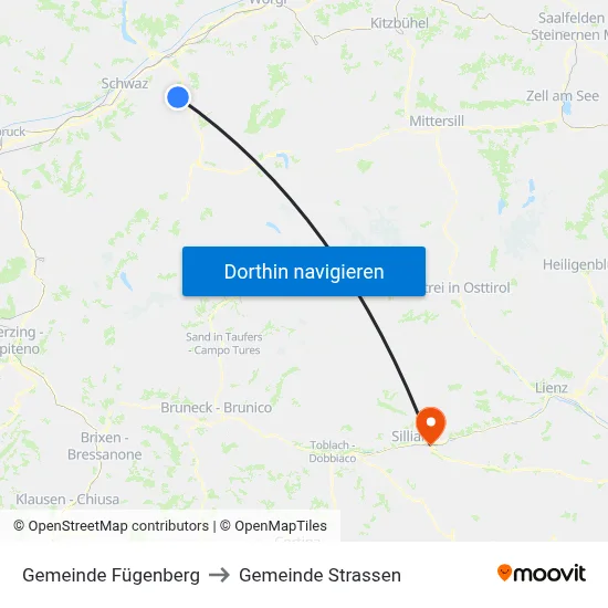 Gemeinde Fügenberg to Gemeinde Strassen map