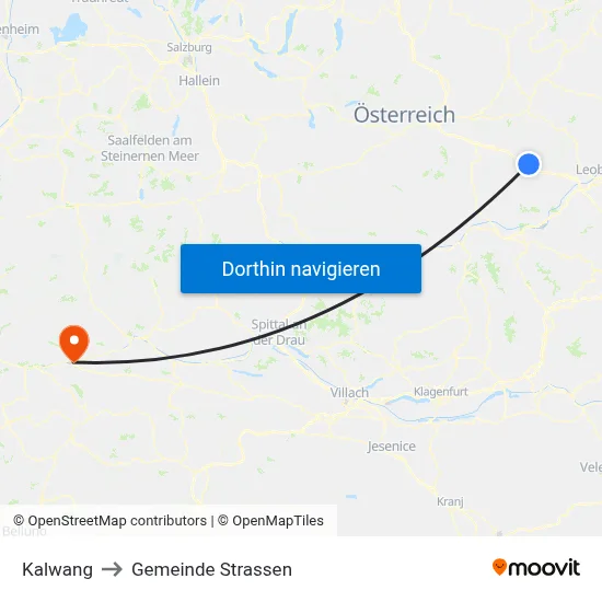 Kalwang to Gemeinde Strassen map