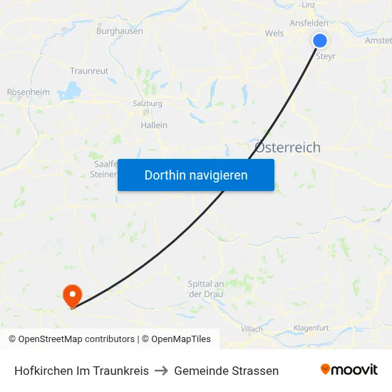 Hofkirchen Im Traunkreis to Gemeinde Strassen map