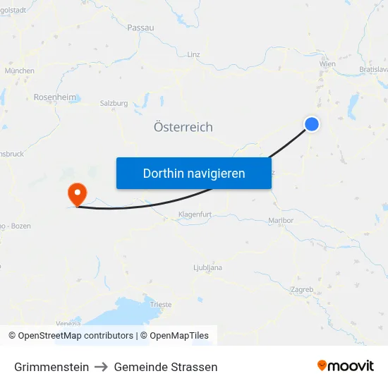 Grimmenstein to Gemeinde Strassen map