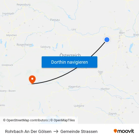 Rohrbach An Der Gölsen to Gemeinde Strassen map
