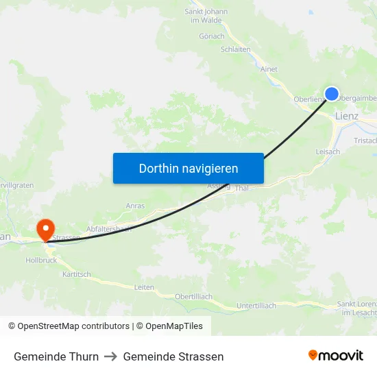 Gemeinde Thurn to Gemeinde Strassen map