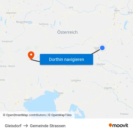 Gleisdorf to Gemeinde Strassen map