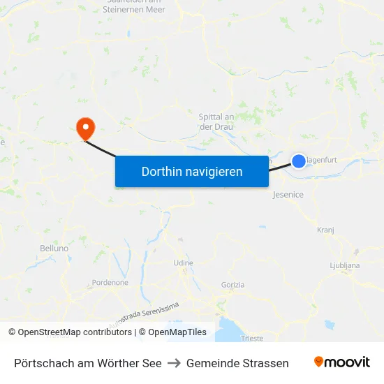 Pörtschach am Wörther See to Gemeinde Strassen map