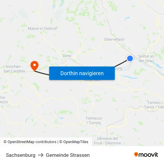 Sachsenburg to Gemeinde Strassen map