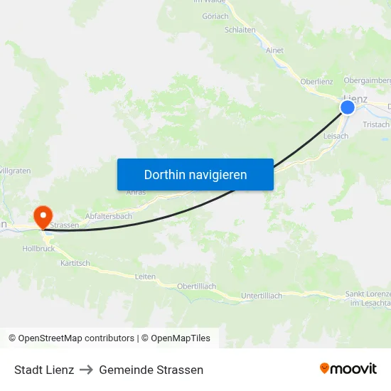 Stadt Lienz to Gemeinde Strassen map