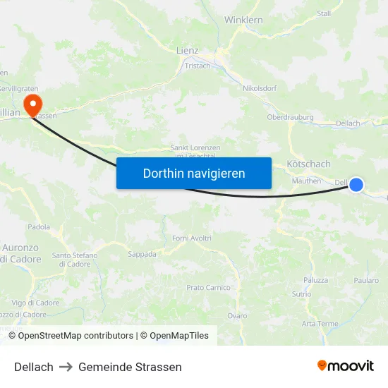 Dellach to Gemeinde Strassen map
