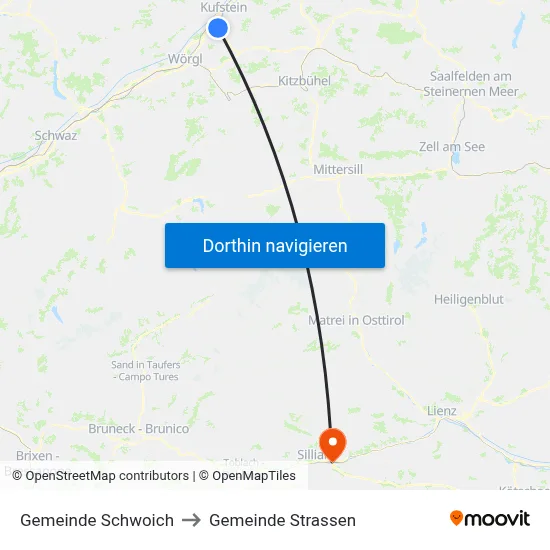 Gemeinde Schwoich to Gemeinde Strassen map