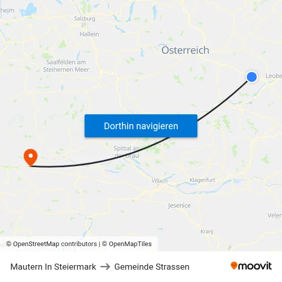 Mautern In Steiermark to Gemeinde Strassen map