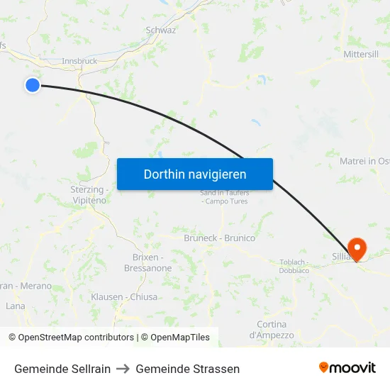 Gemeinde Sellrain to Gemeinde Strassen map