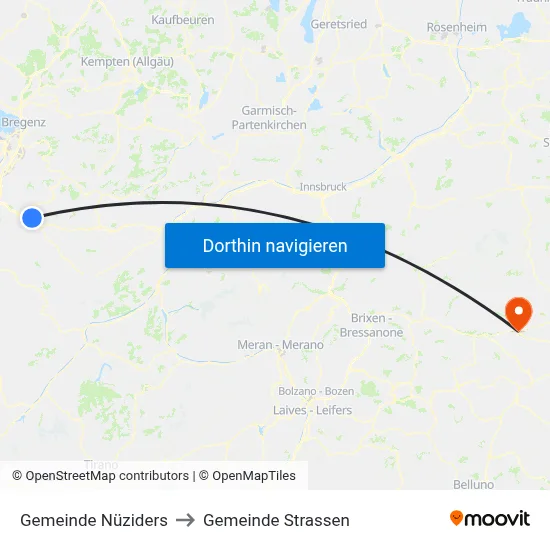 Gemeinde Nüziders to Gemeinde Strassen map